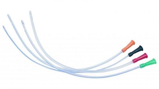 CE ISO สายสวนเคลือบซิลิโคนที่ใช้แล้วทิ้งทางการแพทย์ Nelaton Catheter ด้วยตาปกติ